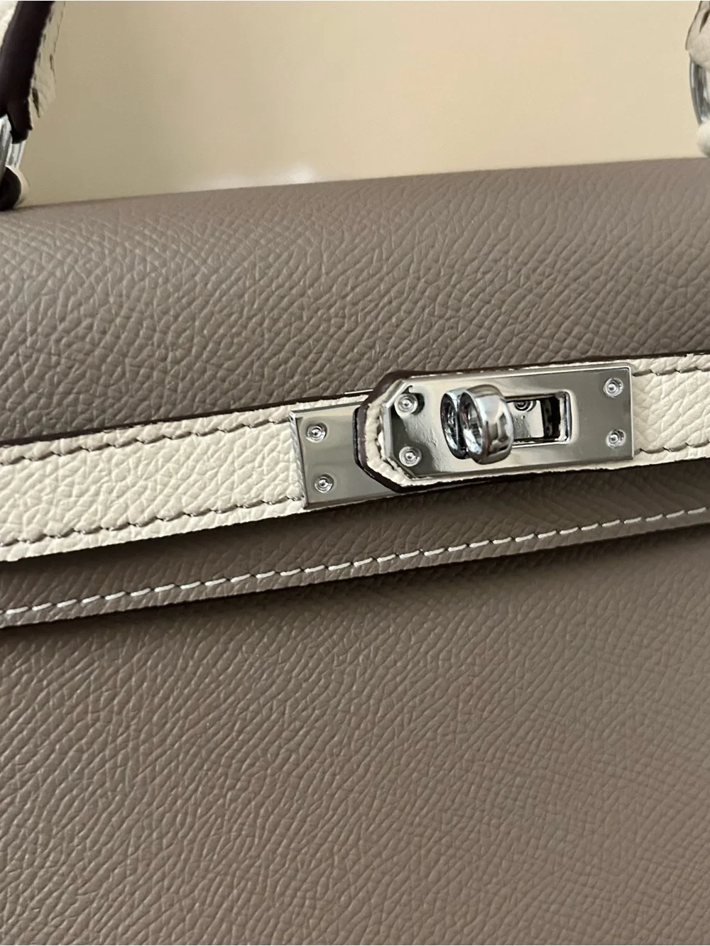 22cm Two-Tone Etaupe & Cream Top-Handle Satchel